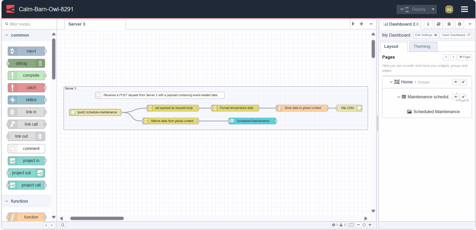 Screenshot Displaying the flow of scheduled maintenance table "Screenshot Displaying the flow of server 3"